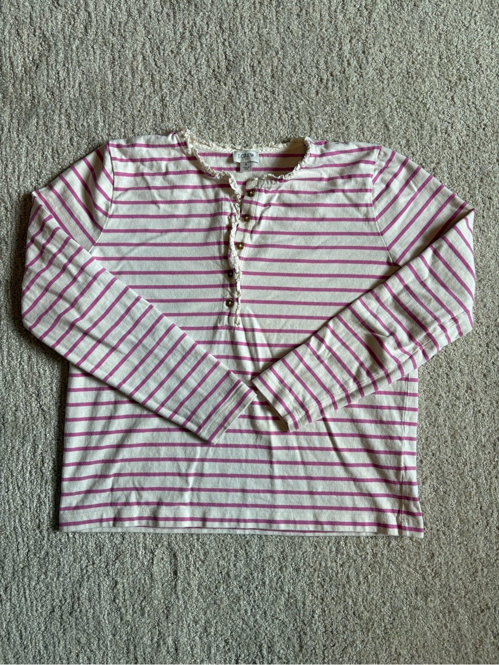 J. Crew Factory Cream & Pink Striped Henley Top